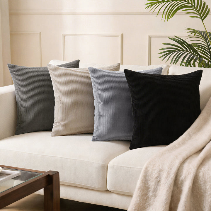 Corduroy Grey Combo Cushion Cover (Pack of 4)