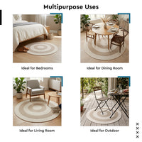 Reversible Round Rug Handwoven Natural Fiber Carpet Braided Area Rug | Neutral Boho Rug for Living Room, Bedroom, Nursery | Washable Area Rug Two Tone