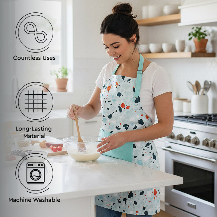 Printed Cotton Terrazzo Mint Apron (Pack of 1)