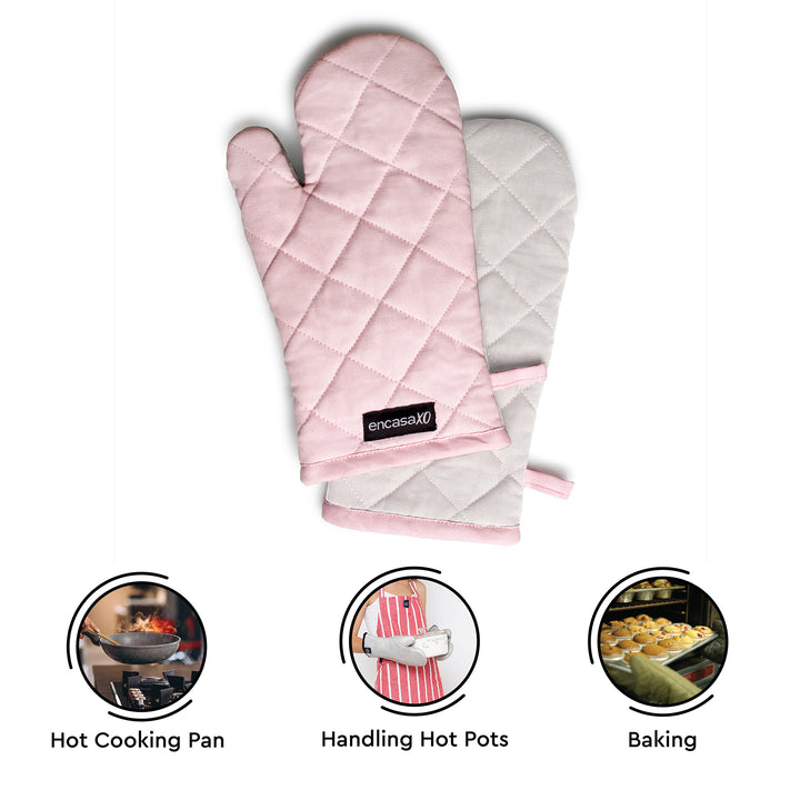 Canvas Light Pink & Light Grey Oven Gloves (Pack of 2)