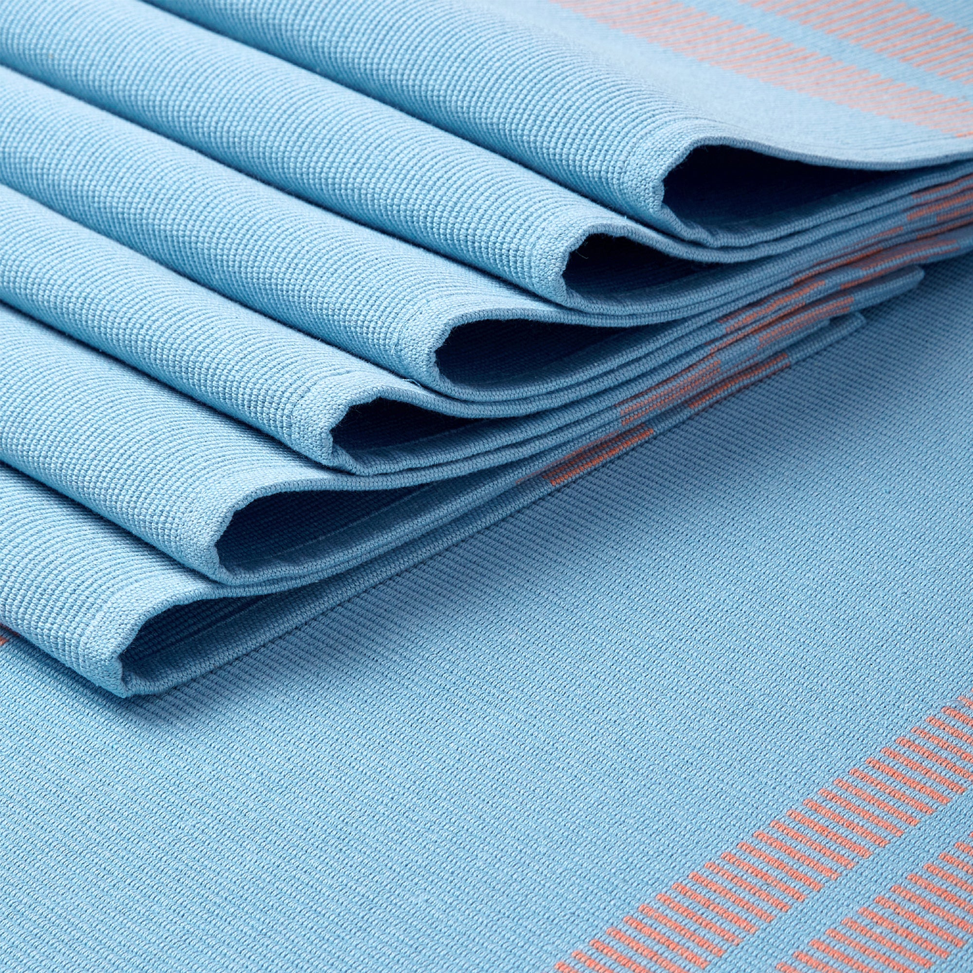 Cotton Ladder Blue Table Runner+Placemat (Pack of 7)
