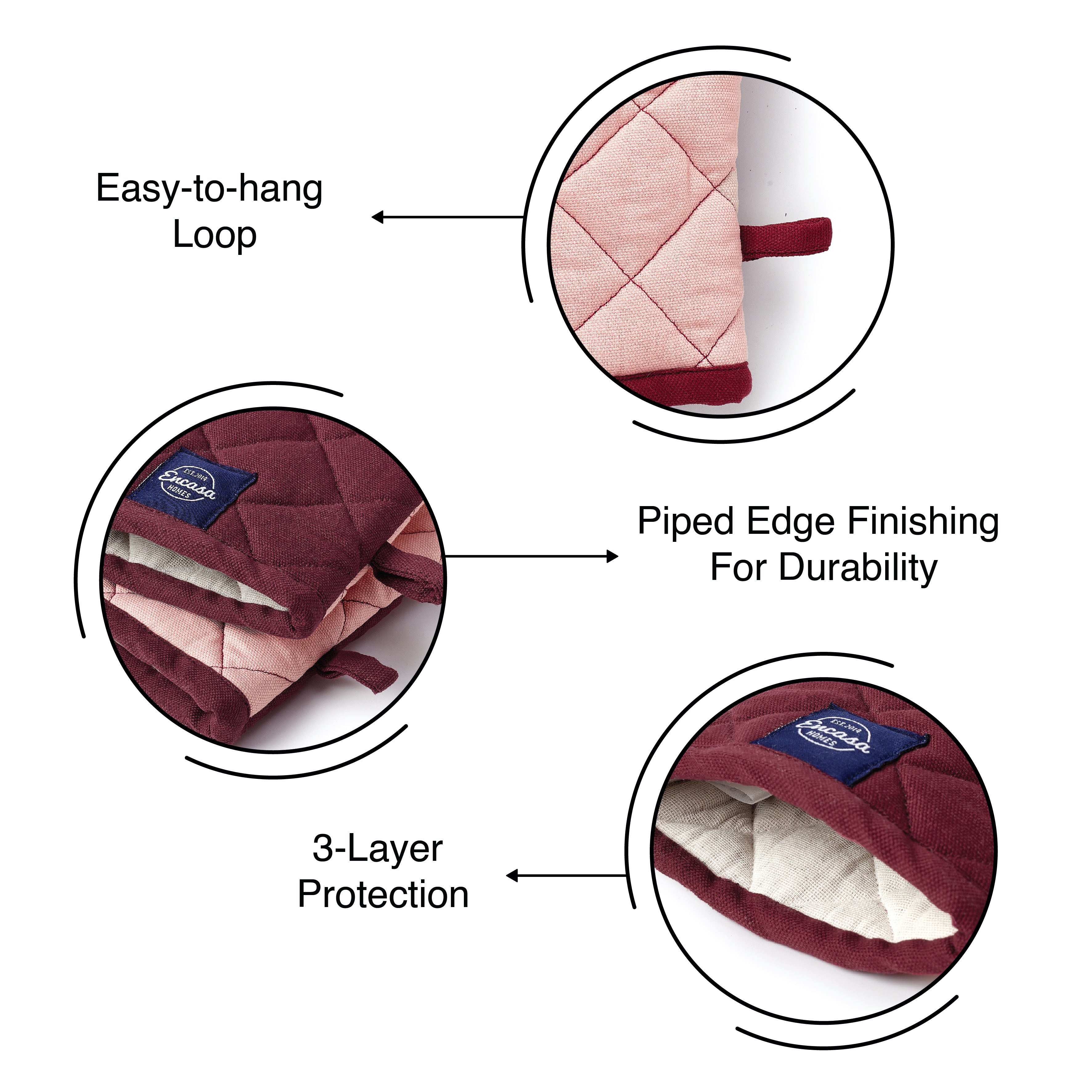 Cotton Maroon Oven Gloves (Pack of 2)