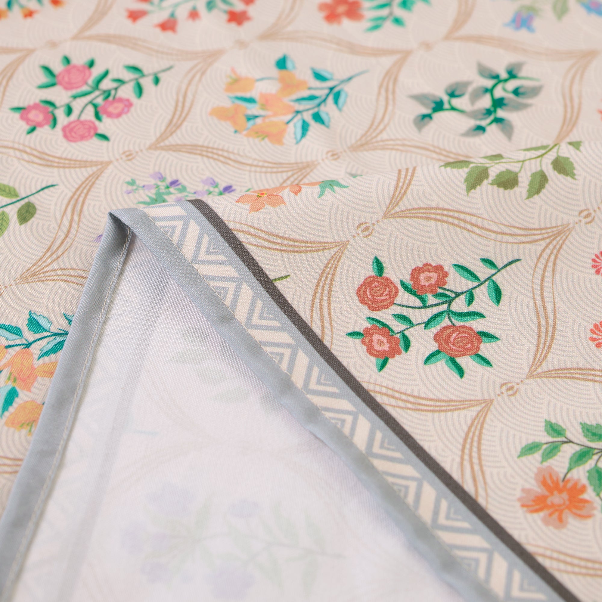 Polyester French Beige Printed Table Cloth (Pack of 1)