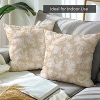 Chambray Cotton Floral Beige Cushion Cover (Pack of 2)