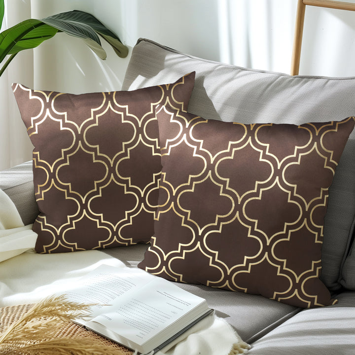 Blackout Polyester Trellis Coffee Cushion Cover (Pack of 2)