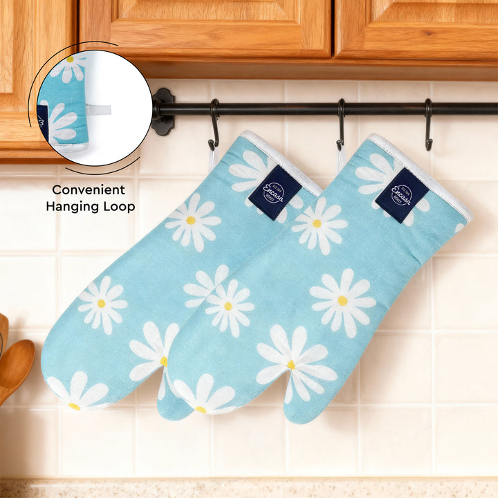 20s Sheeting Daisy Blue Oven Gloves (Pack of 2)
