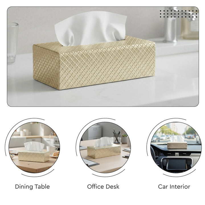 PU Leather Light Gold Tissue Box (Pack of 1)