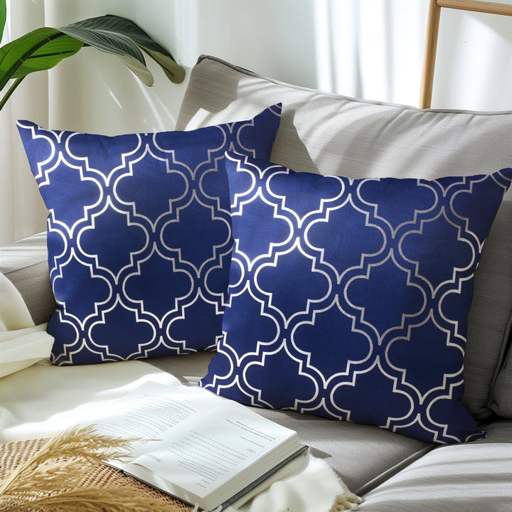 Blackout Polyester Trellis Navy Cushion Cover (Pack of 2)