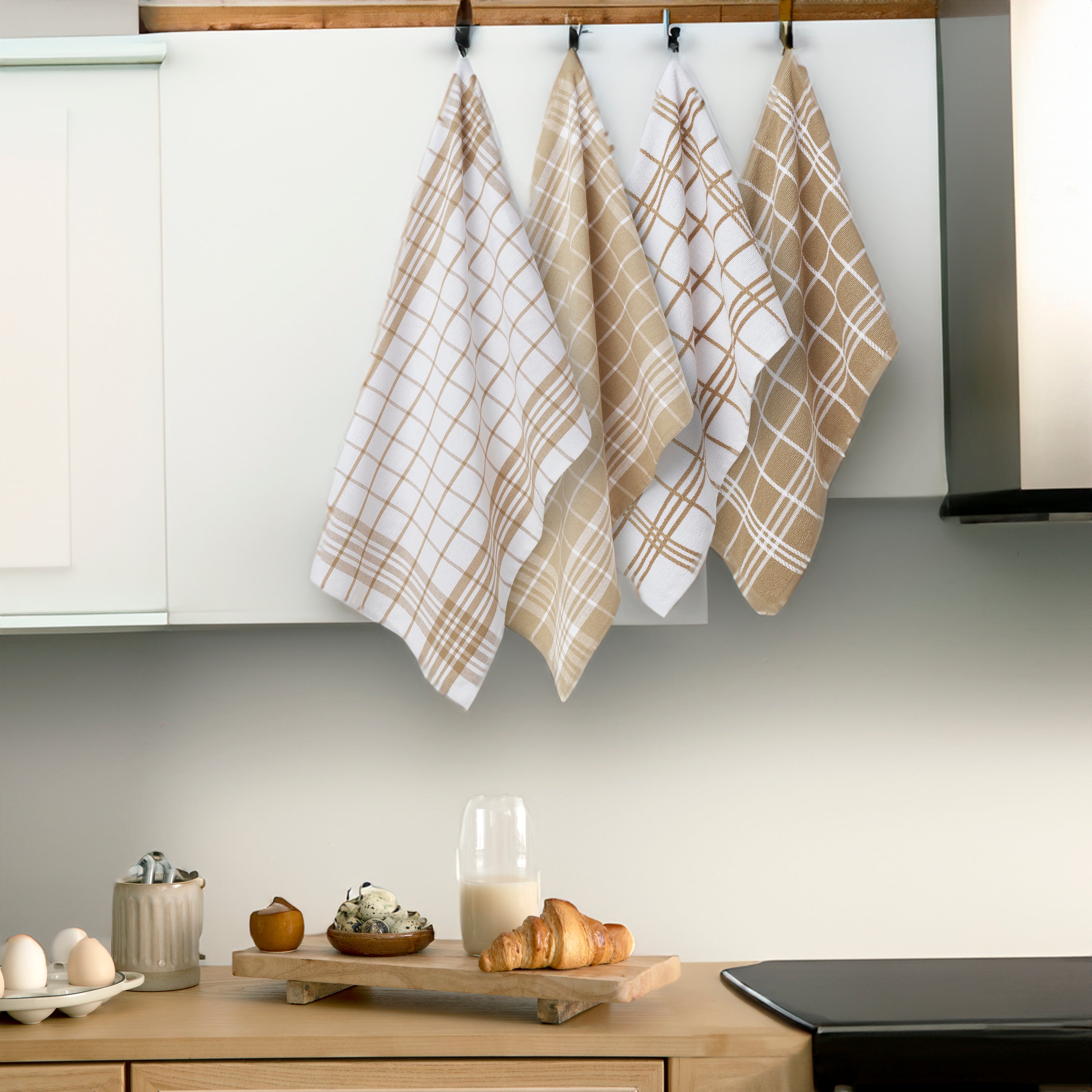 Cotton Beige Non Terry + Terry Kitchen Towel (Pack of 4)
