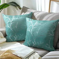 Blackout Polyester Twigs Teal Cushion Cover (Pack of 2)