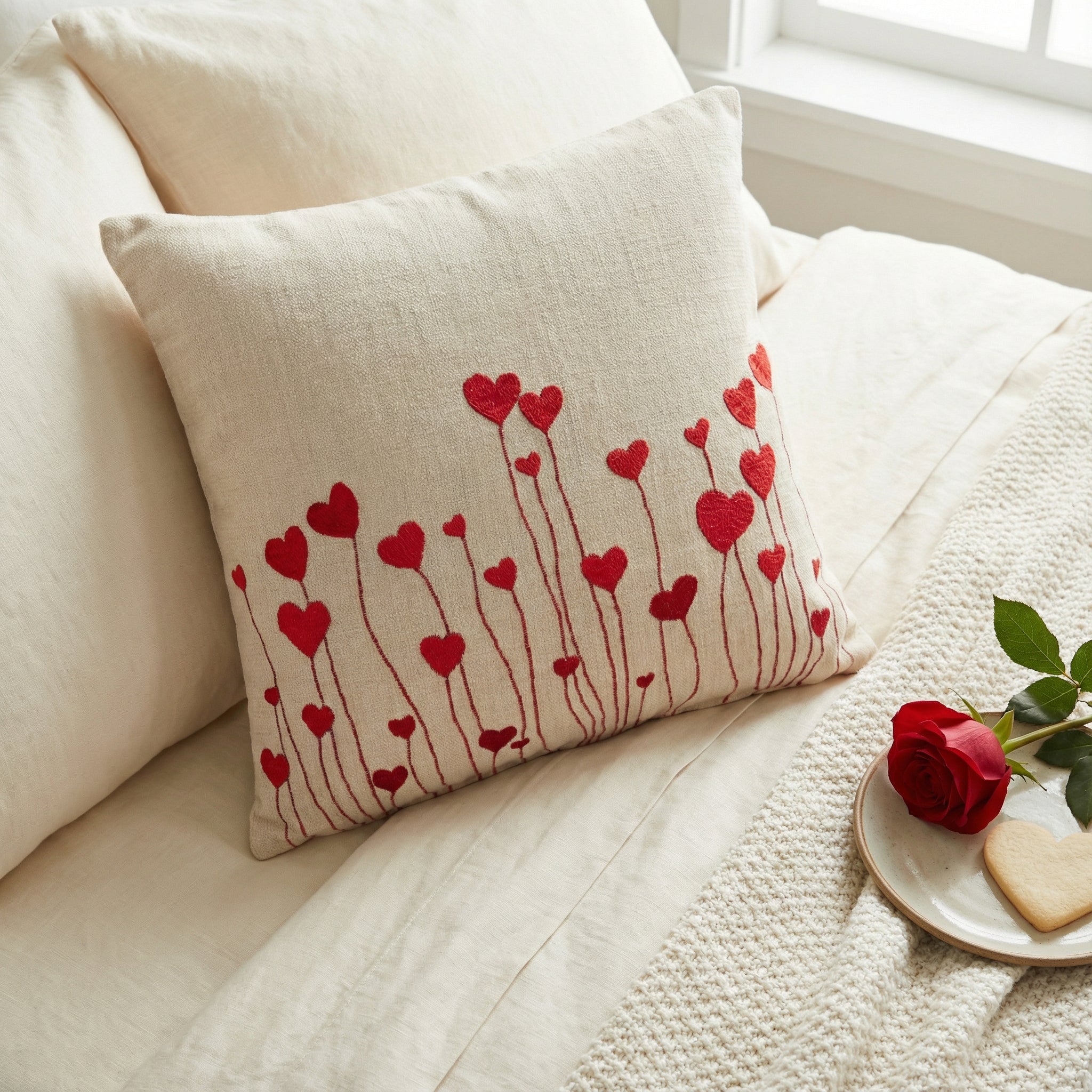 White Heart- Red Cushion Cover