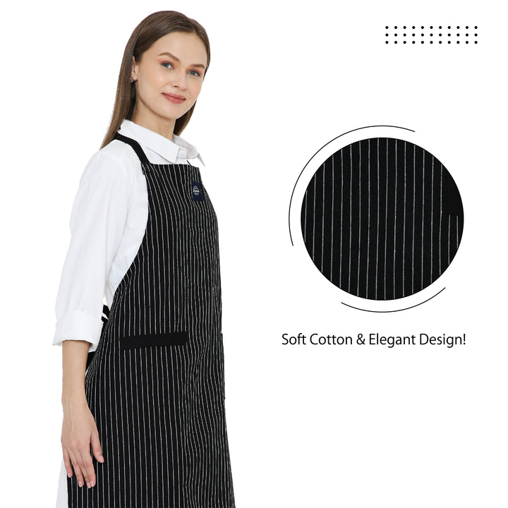 Cotton Butcher Stripes Black Apron (Pack of 1)