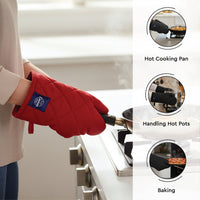 Cotton Red Apron + Oven Glove + Pot Holder (Pack of 3)