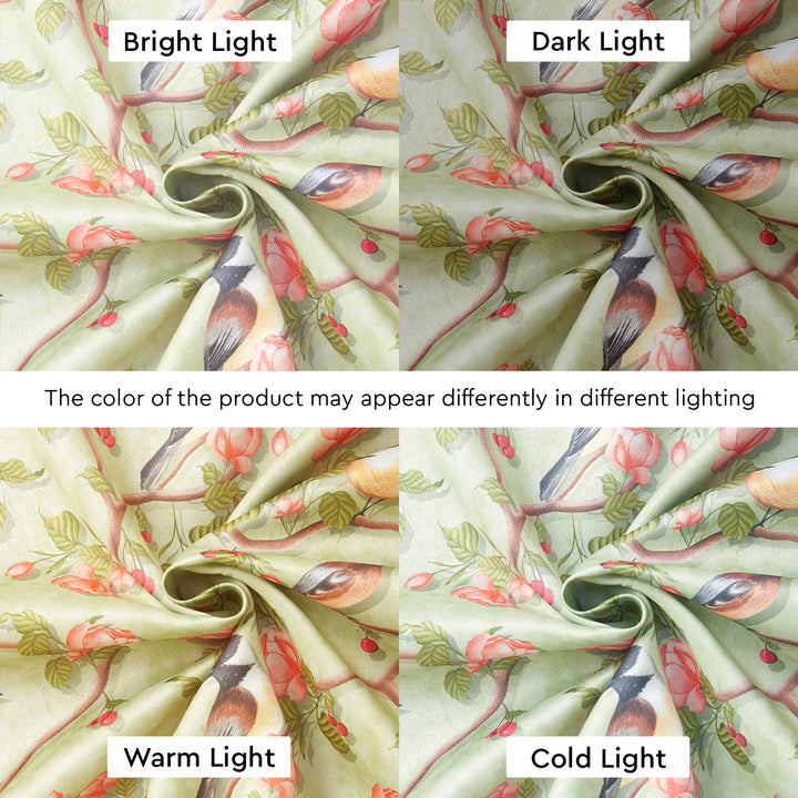 Blackout Polyester Sage Green Birds Curtain (Pack of 2)