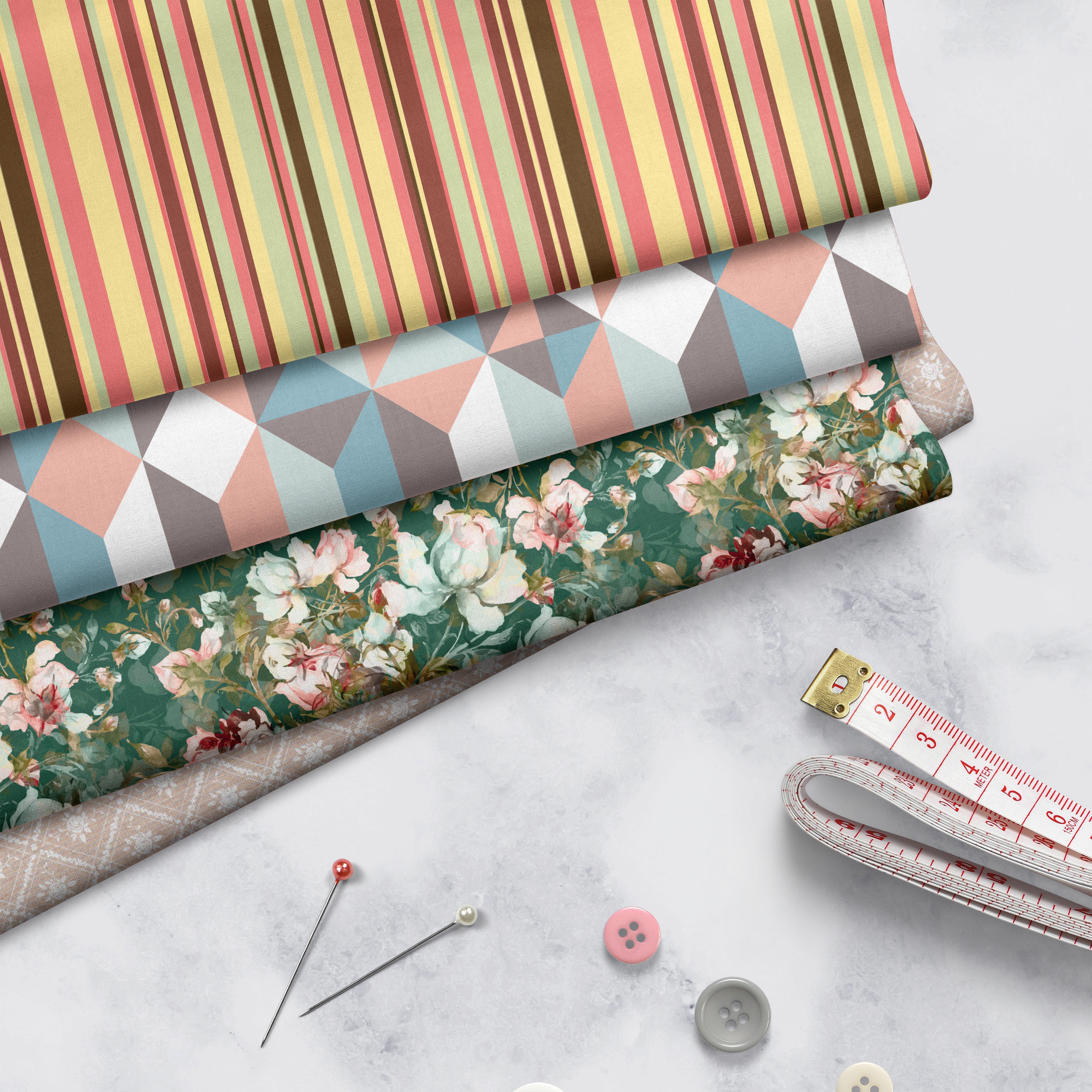 Cotton Printed Fabric by meter 100x150 cm Width (39"x59") - Decor Twill Cloth, Designs for Sofa, Furnishing, Upholstery, Curtains, Cushions, Bedcover