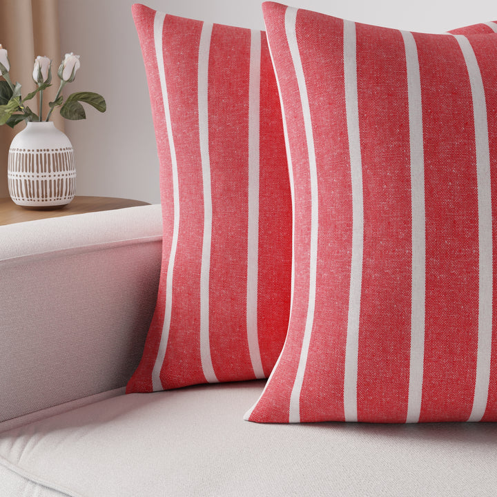 Cotton Roma Red Stripes Cushion Cover (Pack of 2)