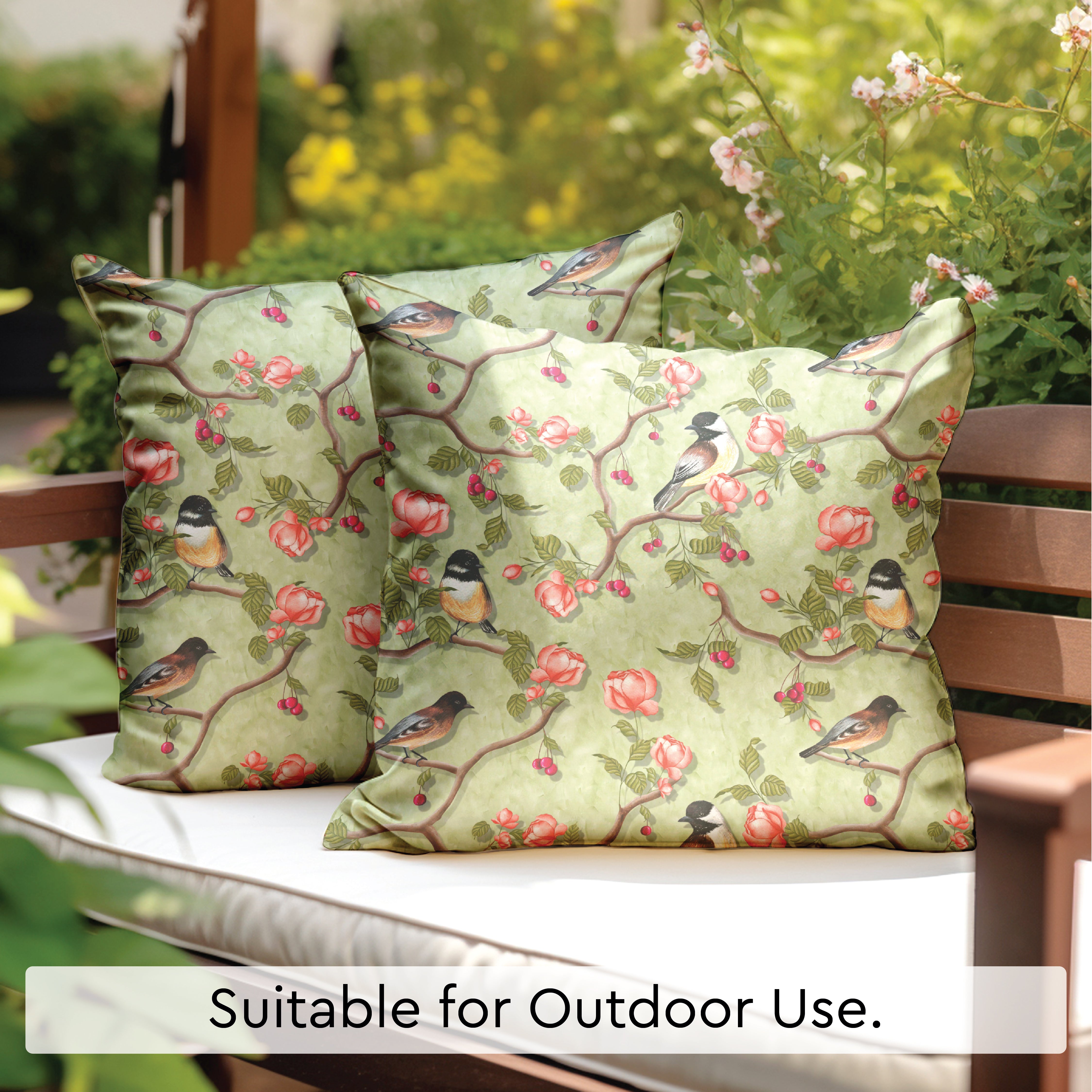 Blackout Polyester Sage Green Birds Cushion Cover