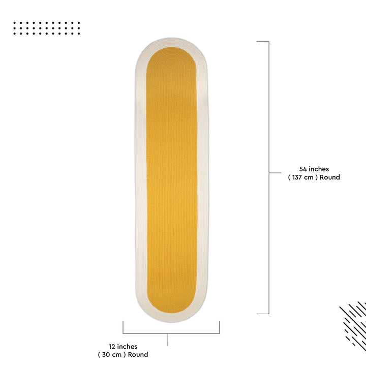 Cotton Yellow & Off White Table Runner (Pack of 1)