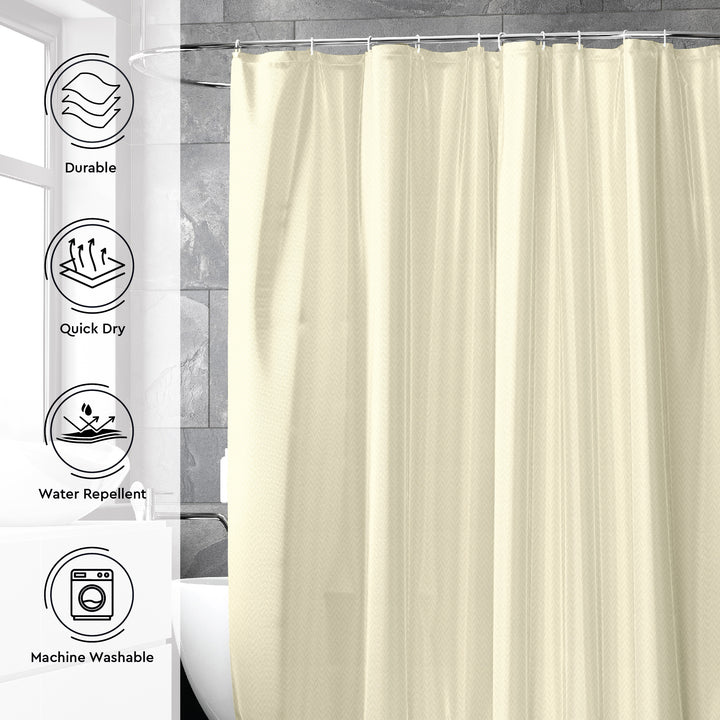 Polyester ZZ Cream Combo Shower Curtain + Bathmat (Pack of 3)