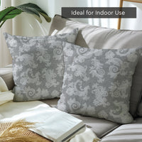 Chambray Cotton Floral Grey Cushion Cover (Pack of 2)