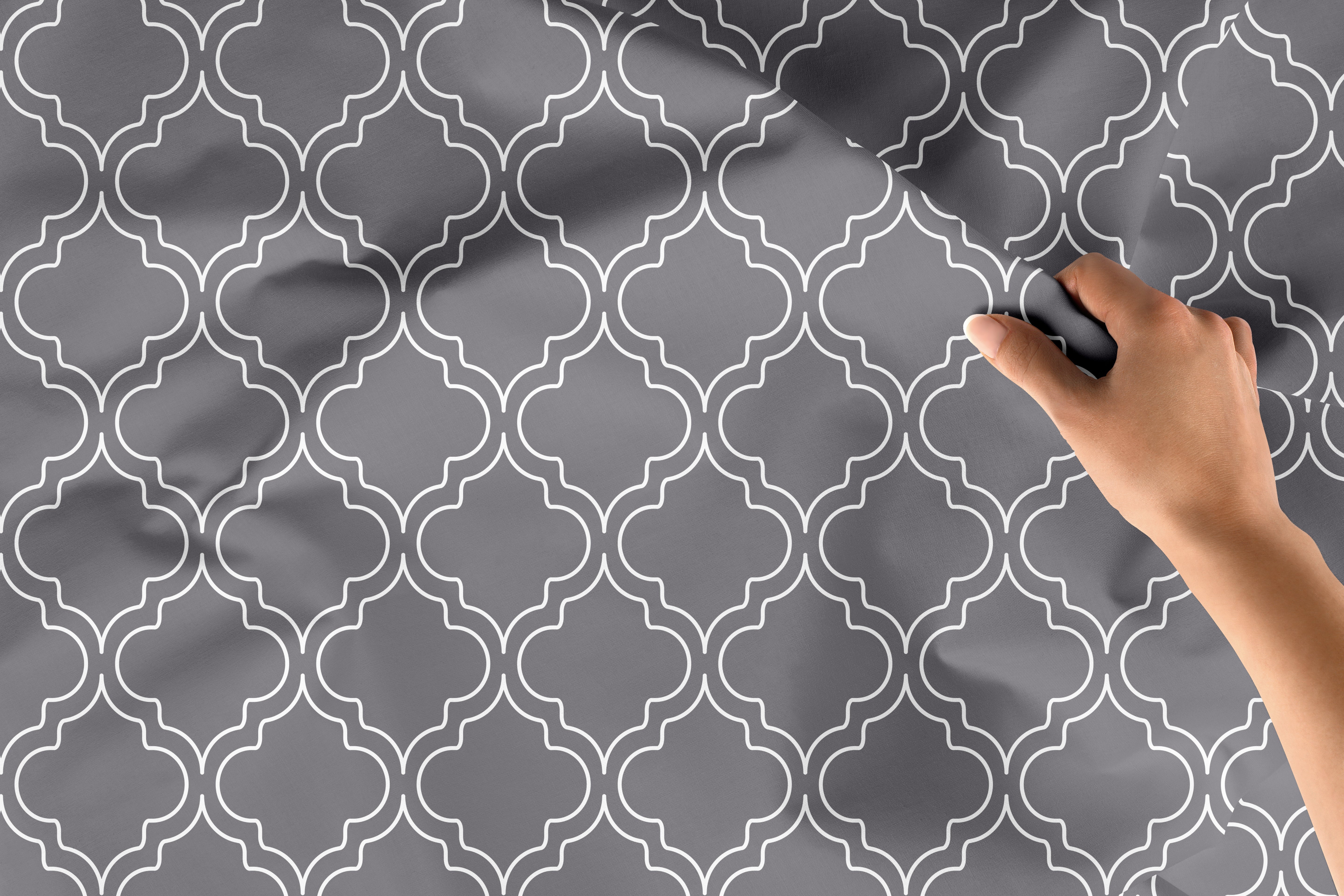 Polyester Printed Trellis Grey Fabric (Pack of 1)