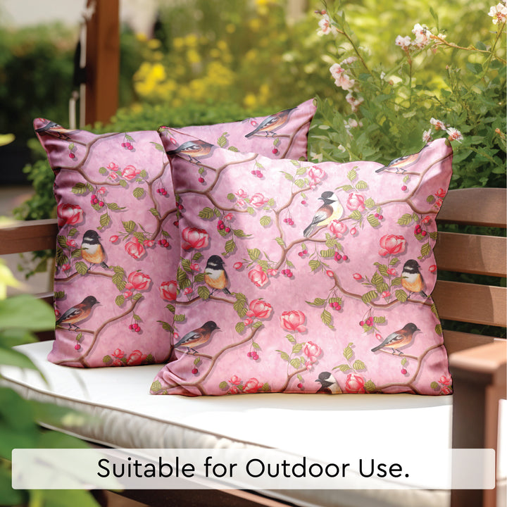 Blackout Polyester Dusty Pink Birds Cushion Cover (Pack of 2)