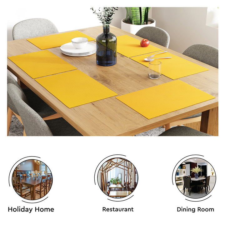 Ribbed Cotton Yellow Placemat (Pack of 6)
