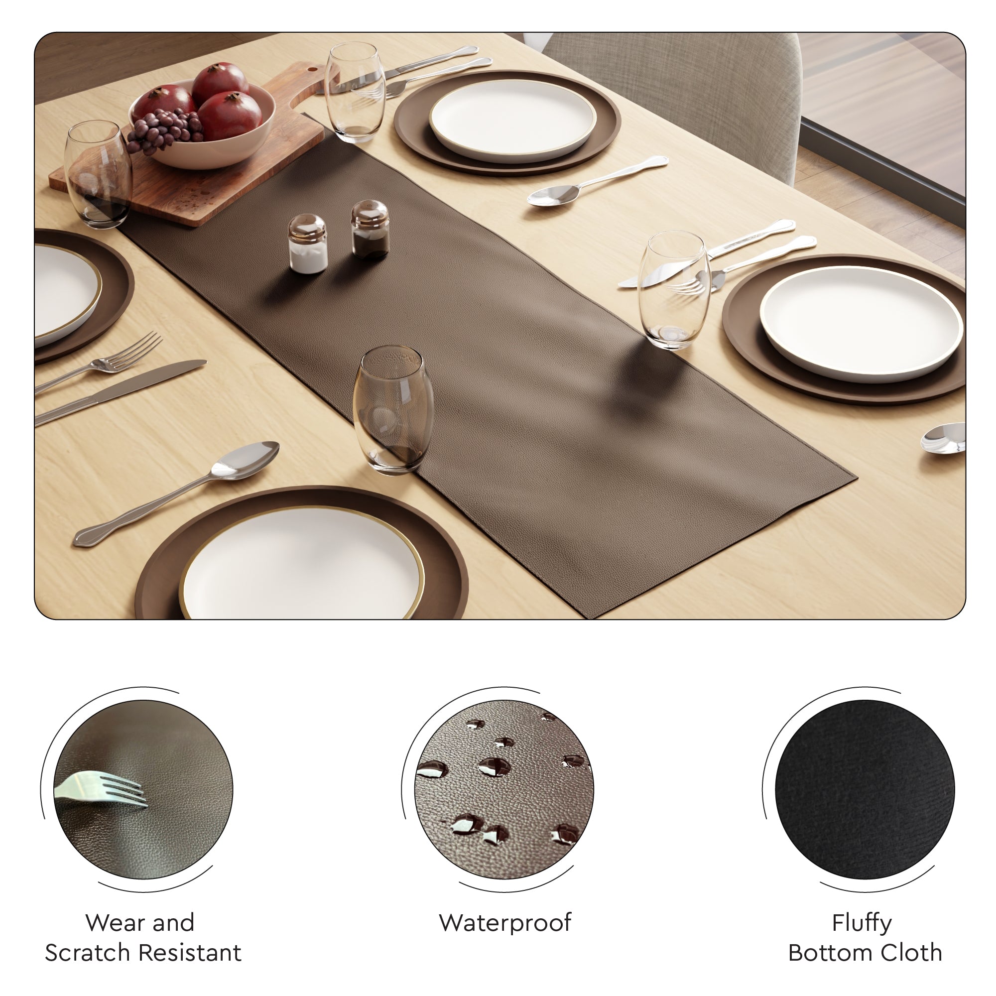 Faux Leather Dark Brown Table Runner