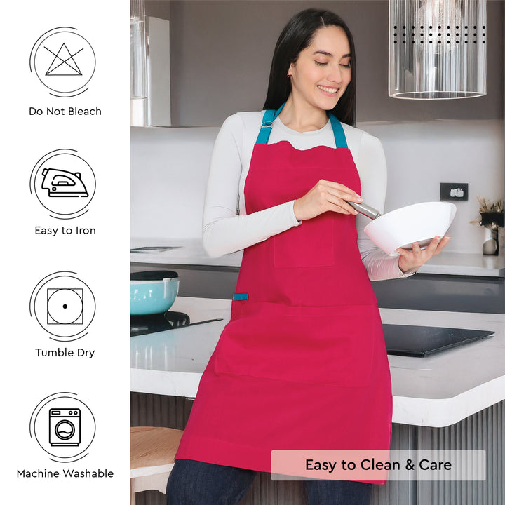 Cotton Hot Pink Apron (Pack of 1)