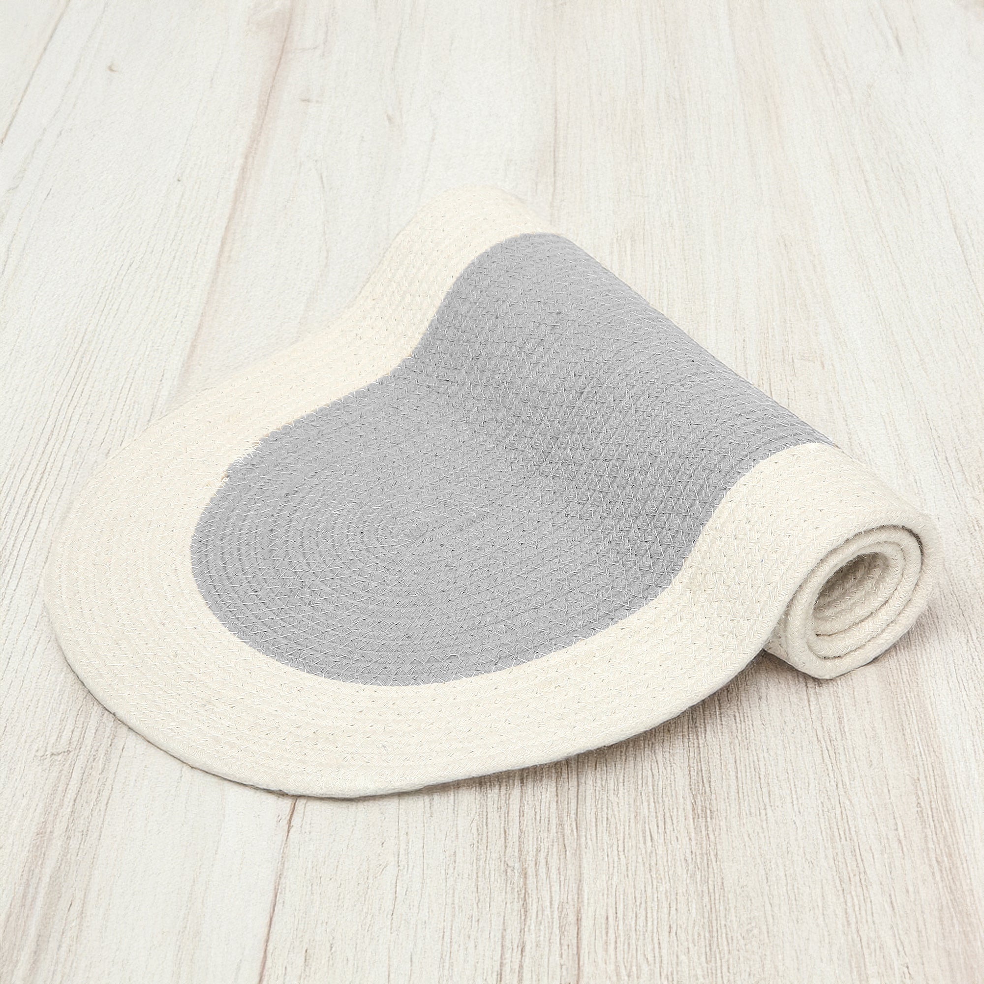 Cotton Light Grey & Off White Table Runner (Pack of 1)