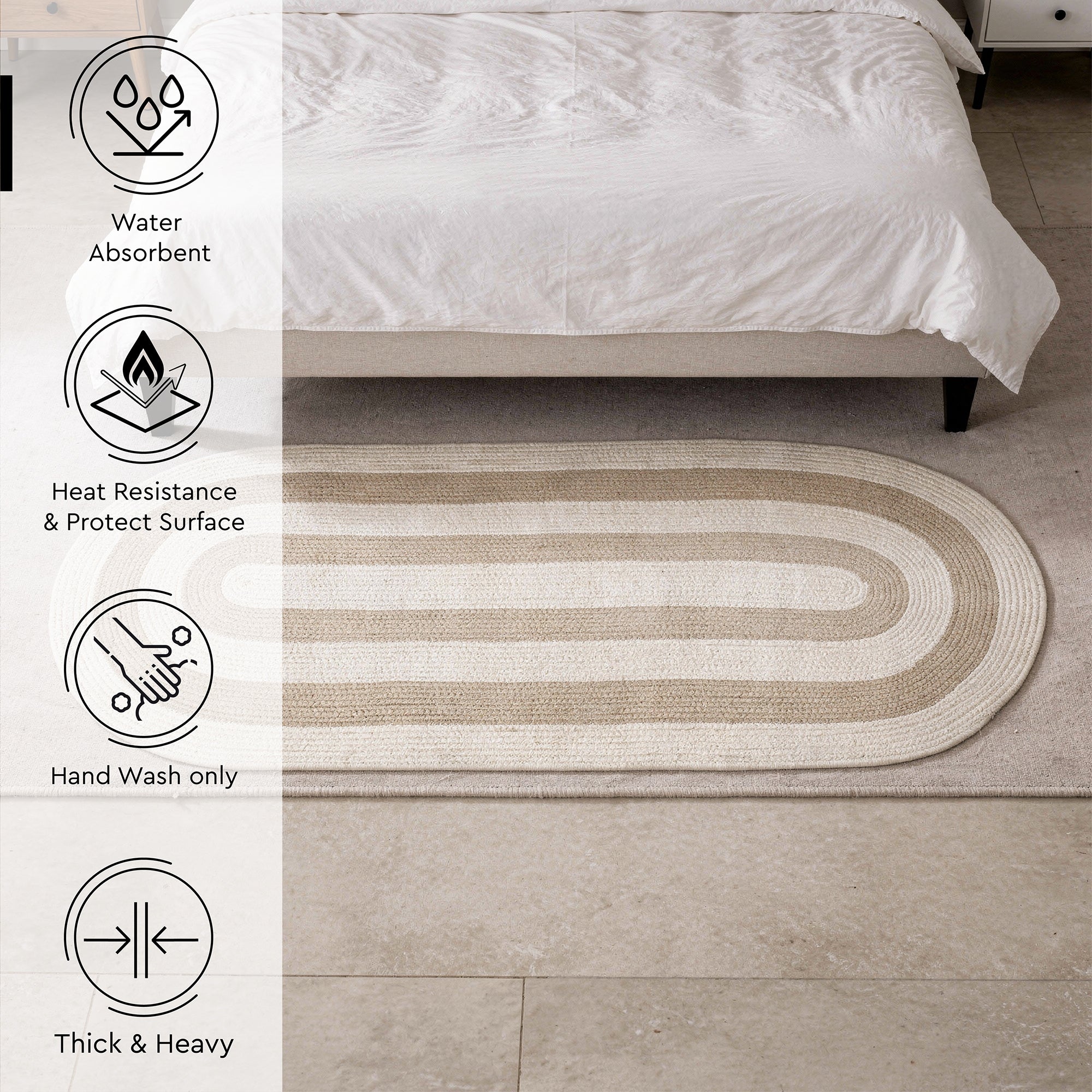 Reversible Round Rug Handwoven Natural Fiber Carpet Braided Area Rug | Neutral Boho Rug for Living Room, Bedroom, Nursery | Washable Area Rug Two Tone