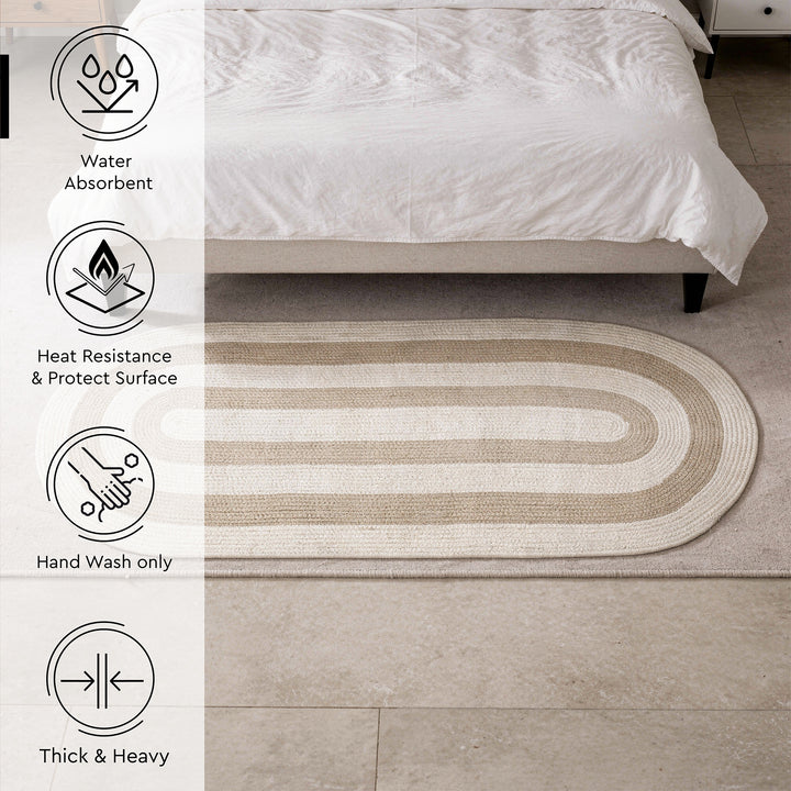 Reversible Round Rug Handwoven Natural Fiber Carpet Braided Area Rug | Neutral Boho Rug for Living Room, Bedroom, Nursery | Washable Area Rug Two Tone