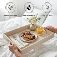 Leather Cream Leather Serving Tray Combo