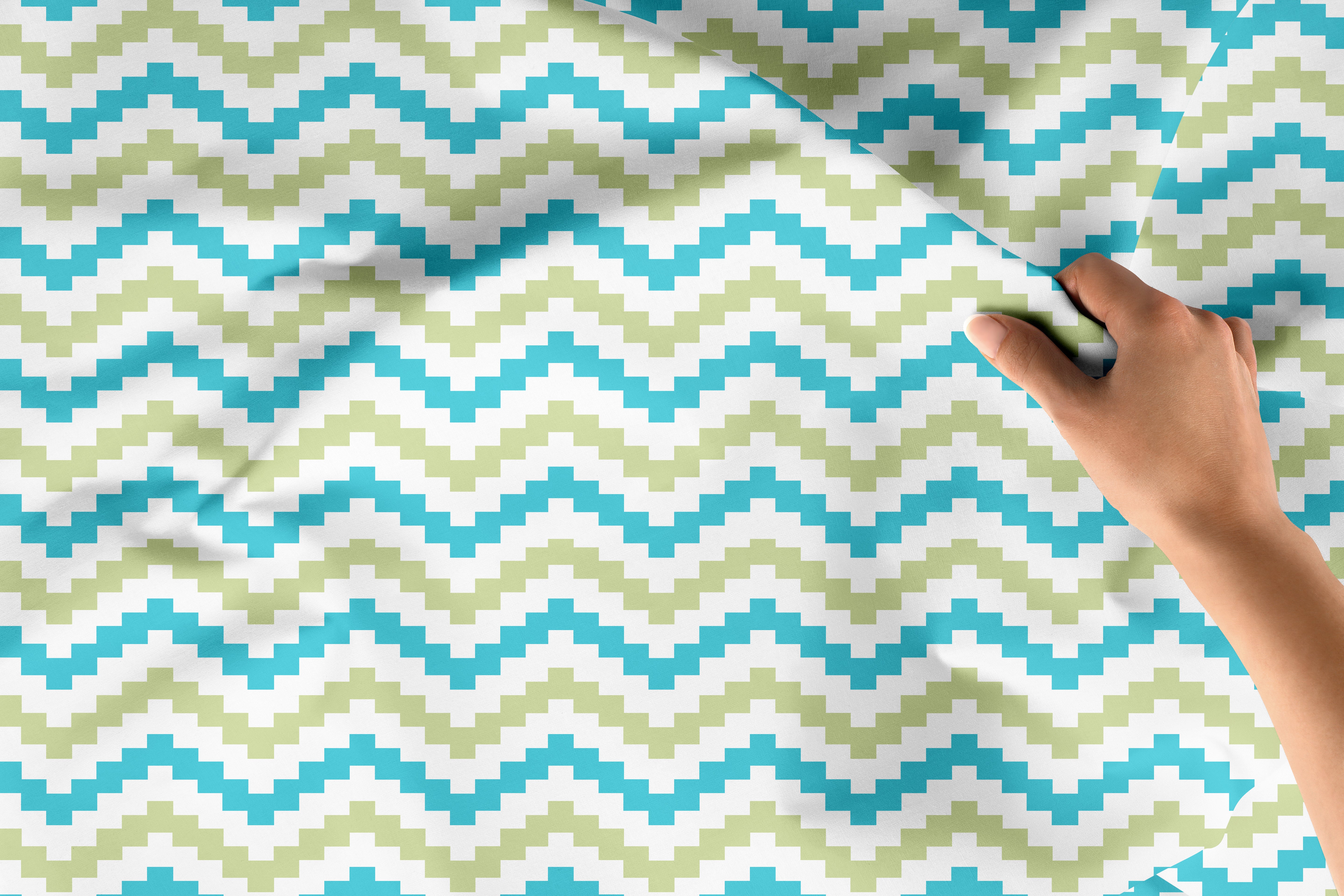 Polyester Printed Chevron Green Fabric (Pack of 1)