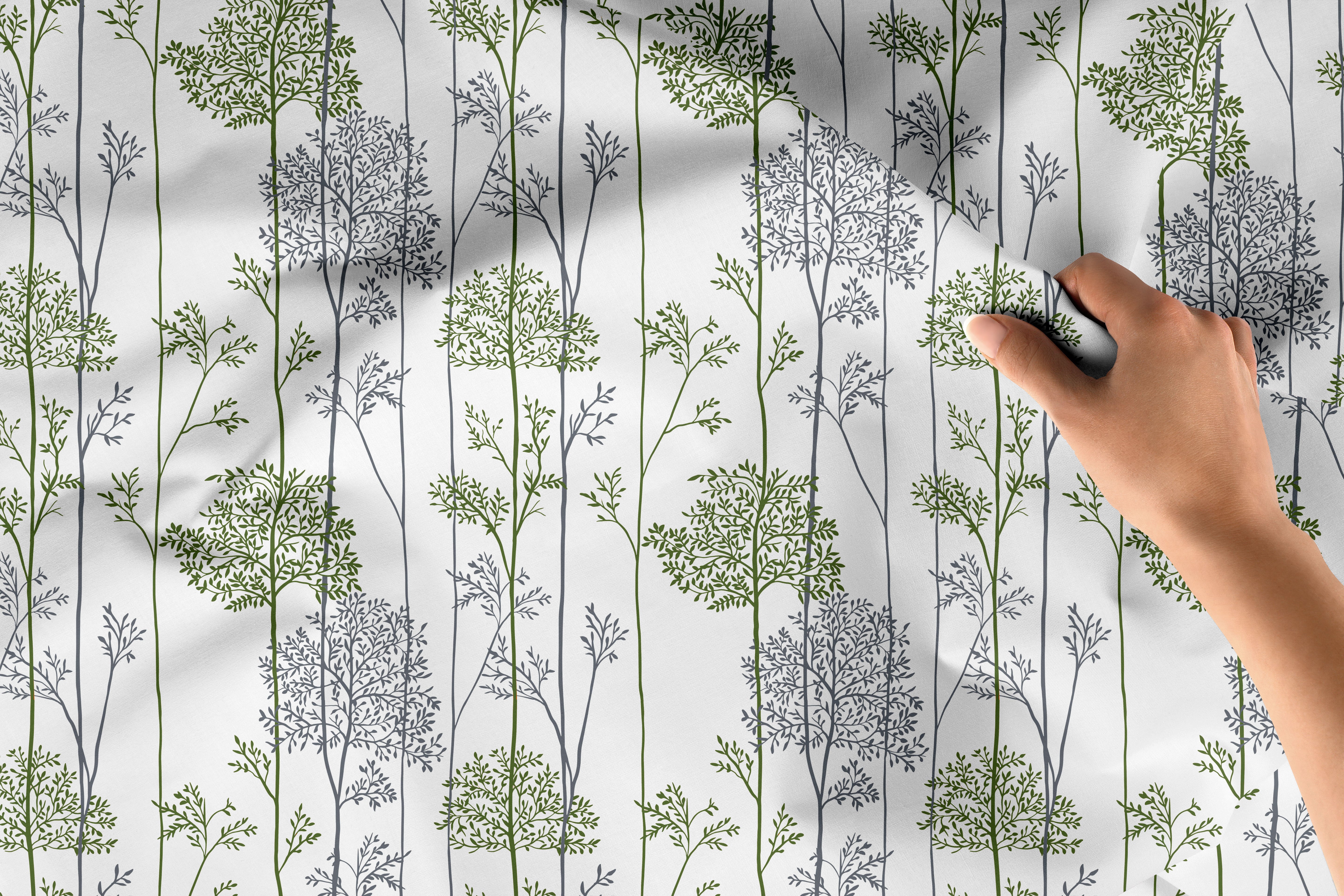 Polyester Printed Green Branches Fabric (Pack of 1)