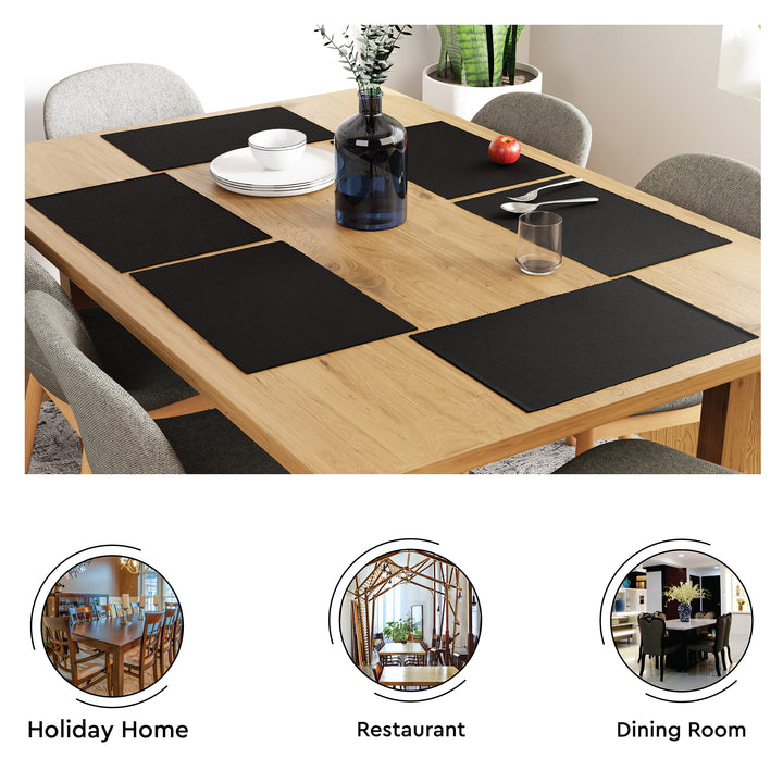Cotton Solid Black Placemat (Pack of 6)