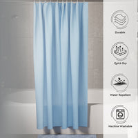 Polyester Blue Shower Curtain + Bathmat (Pack of 3)