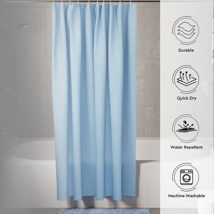 Polyester Blue Shower Curtain + Bathmat (Pack of 3)
