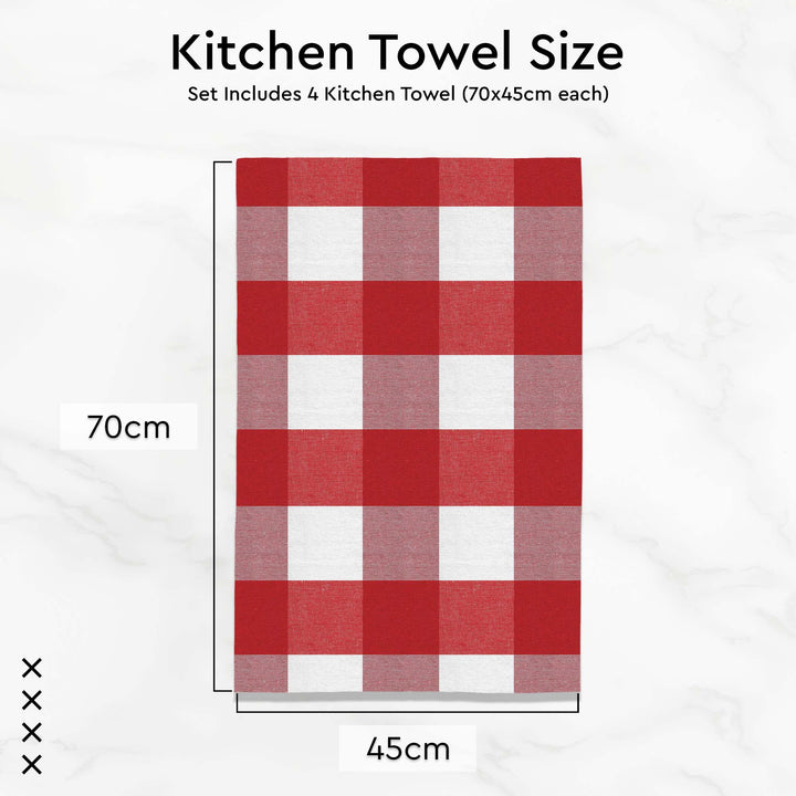 Cotton Buffalo Red Checks Kitchen Towel (Pack of 4)