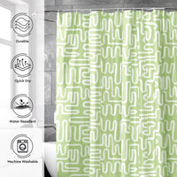 Polyester Maze Sage Combo Shower Curtain + Bathmat (Pack of 3)