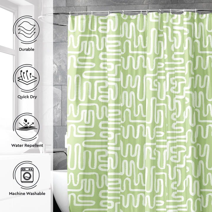 Polyester Maze Sage Combo Shower Curtain + Bathmat (Pack of 3)