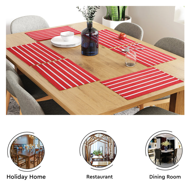 Cotton Roma Red Stripes Placemat (Pack of 6)
