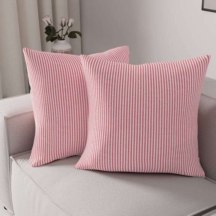 Cotton Ticking Red Cushion Cover (Pack of 2)