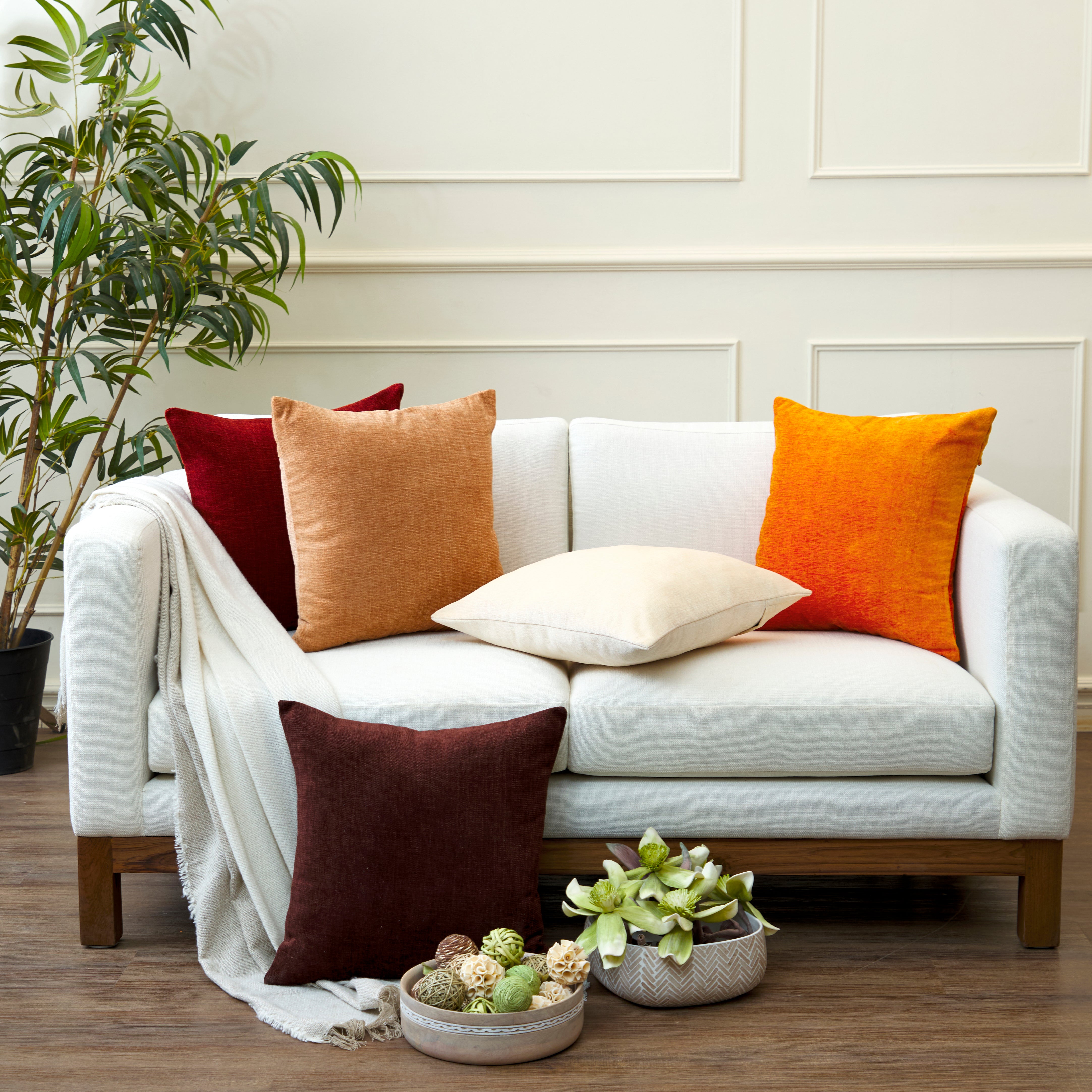 Chenille Orange Cushion Cover (Pack of 2)