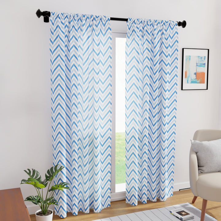 Polyester Chevron 1 Blue Curtain (Pack of 2)