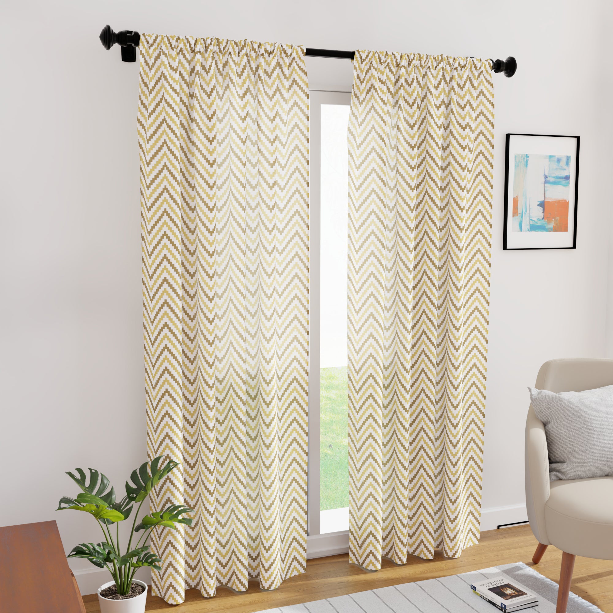 Polyester Chevron 1 Beige Curtain (Pack of 2)