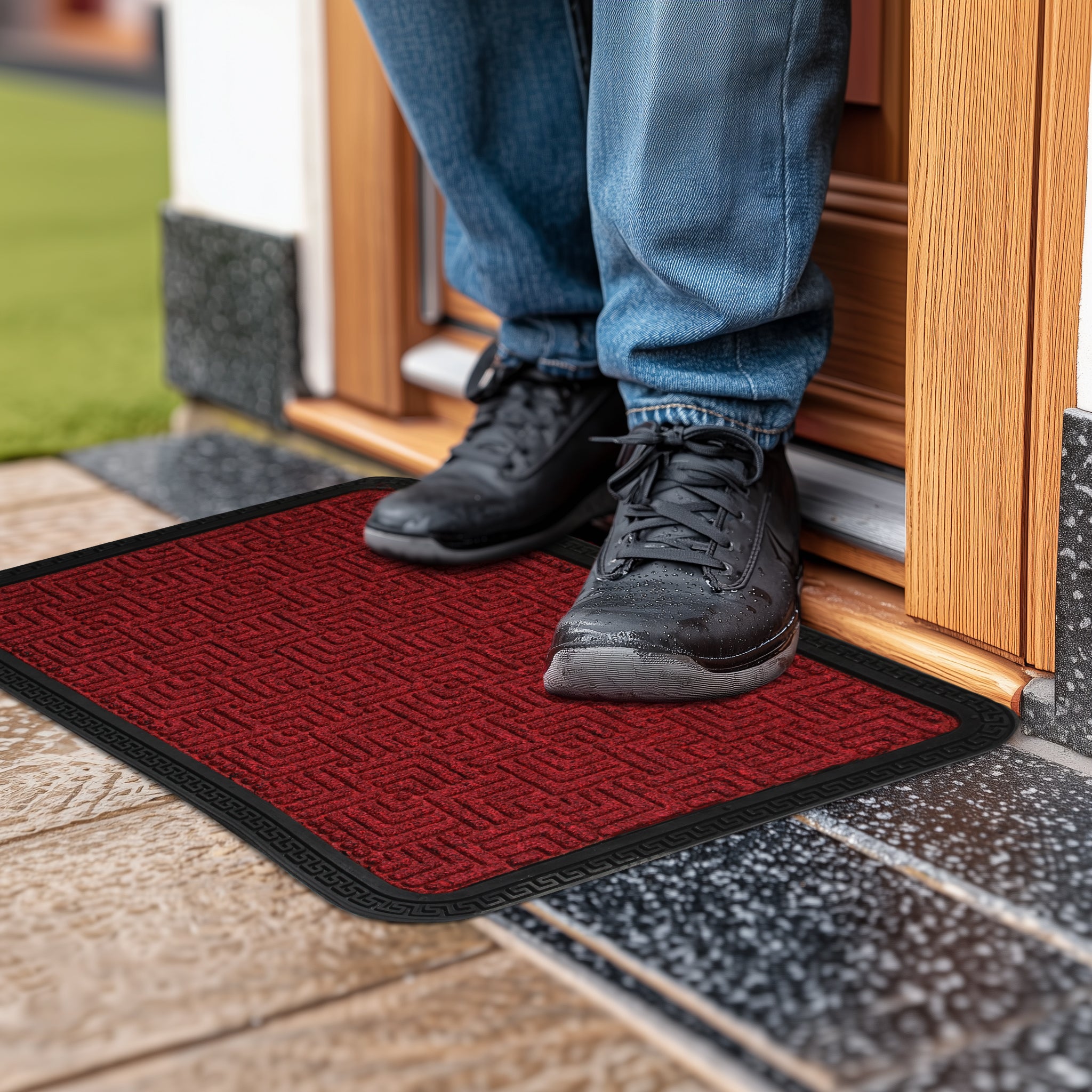 Polypropylene Main Door Entrance Mats Welcome Mat with Rubber Border | Anti Slip Rubber Backing | Ideal for Home, Outdoor, Balcony, Office | Pack of 1