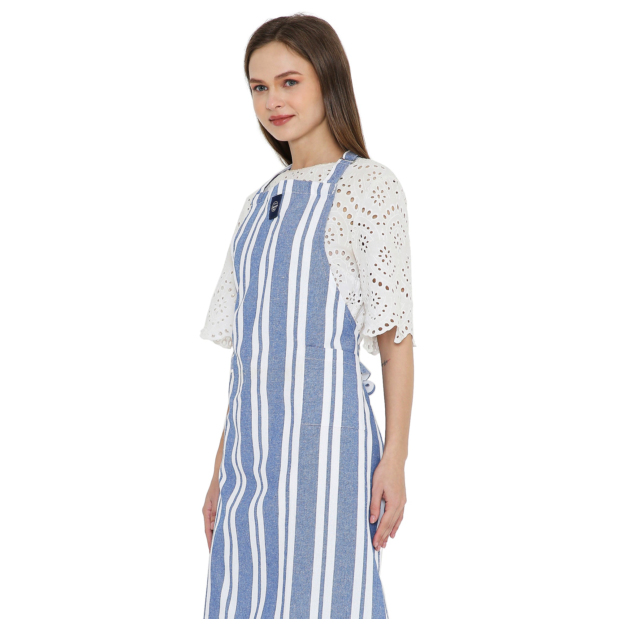 Cotton Franca Blue Stripes Apron (Pack of 1)