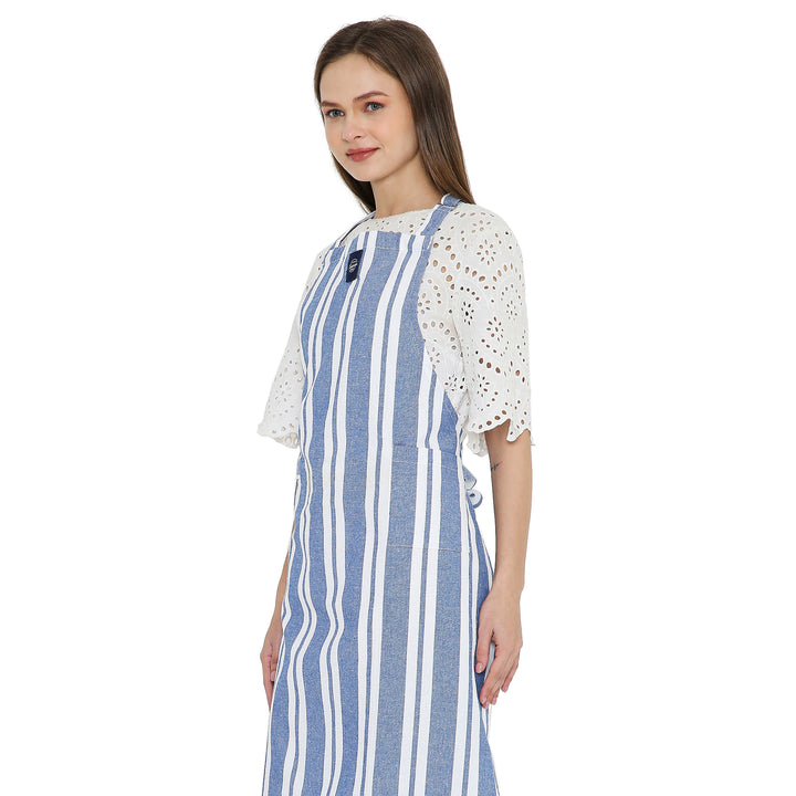 Cotton Franca Blue Stripes Apron (Pack of 1)