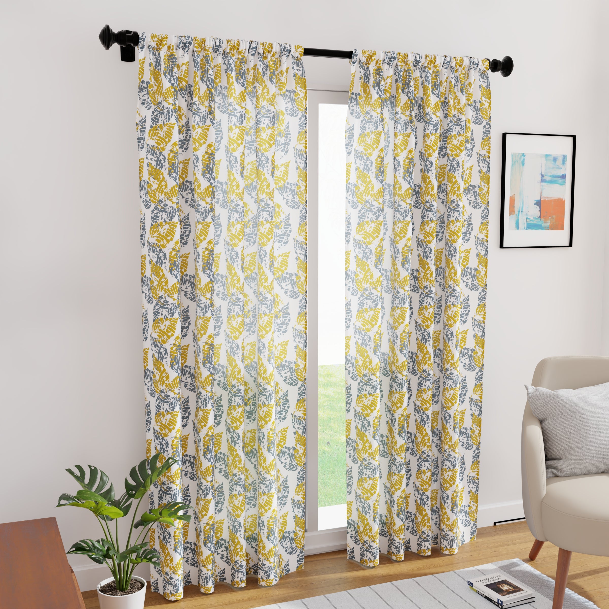 Polyester Dry Leaves Curtain (Pack of 2)